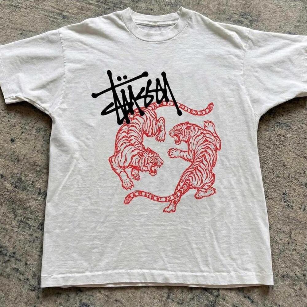 Gildan Men White T-Shirt, Stus Sy White Tiger Tee